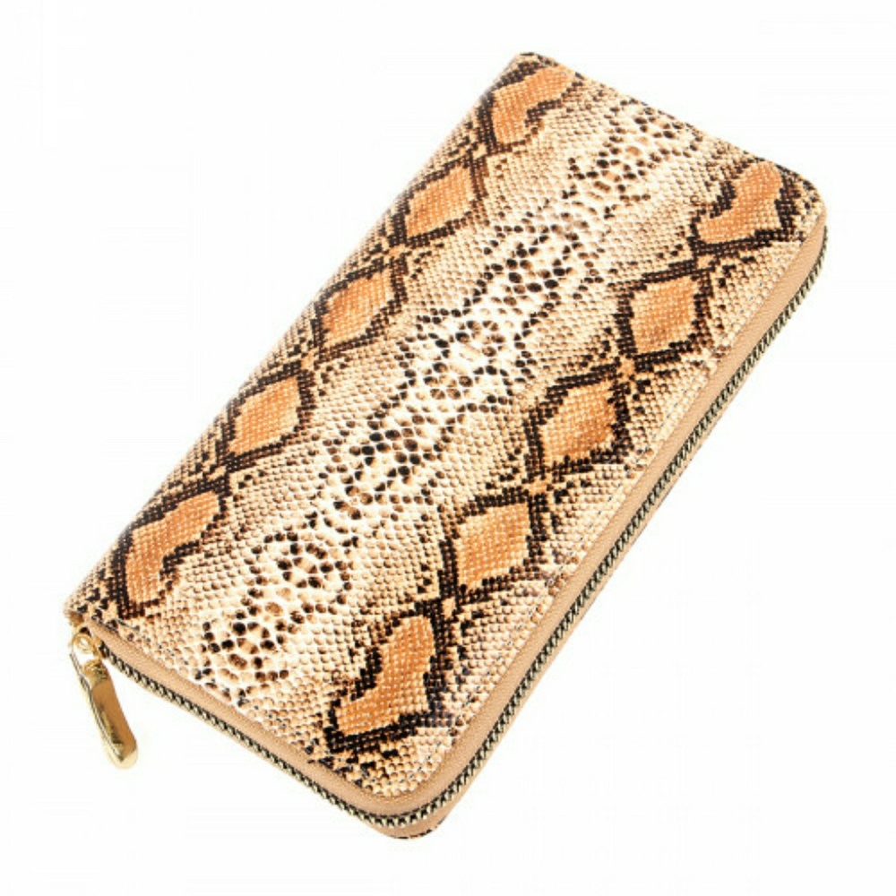BROWN SNAKE SKIN SINGLE ZIPPER WALLET